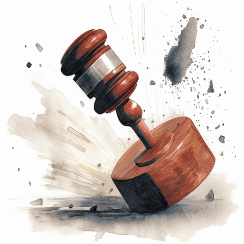 Gavel smashing Google logo illustration