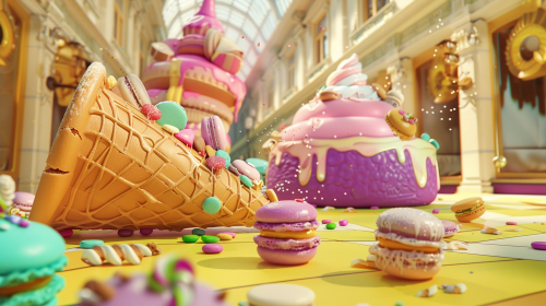 Huge ice cream cone falling over sweets Huge ice cream cone falling over sweets