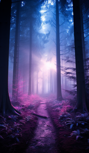 Enchanting forest with purple hues