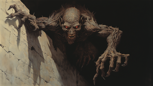 Scary demon crawling on the wall
