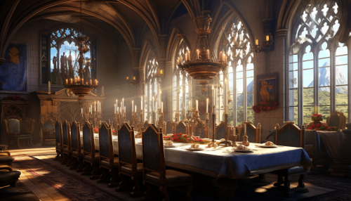 Meeting at dinner in fantasy castle