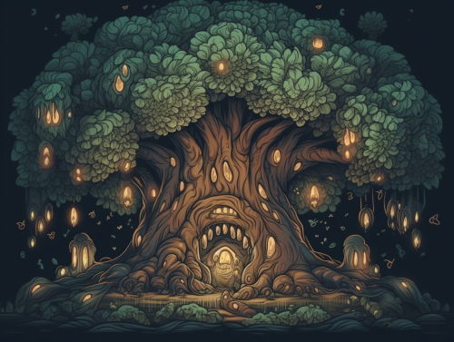 Intricate handpainted fantasy forest illustration