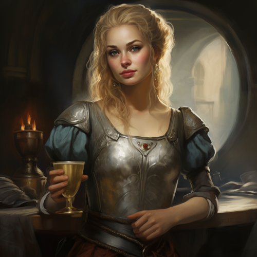 Middle-aged blonde woman carrying a tray of drinks