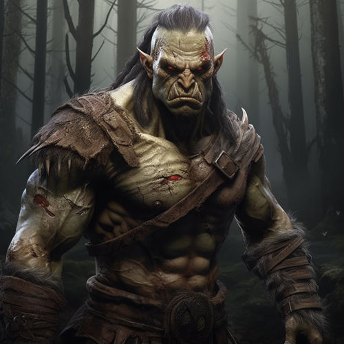 Dark fantasy orc in dense forest