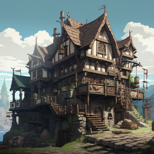 Beautiful fantasy barracks in enchanted forest