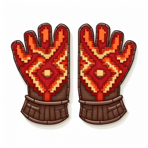 Leather mittens with fantasy design on a white background