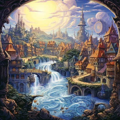 Humble medieval town by the lake with whirlpool