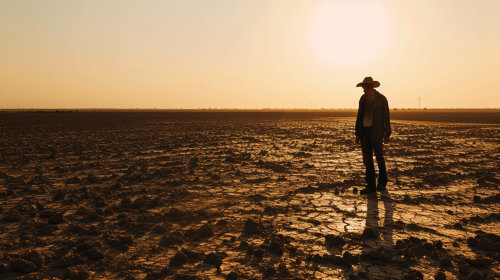 Farmer witnessing dry, arid land Farmer witnessing dry, arid land
