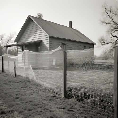 Charming farmhouse with wire mesh fence