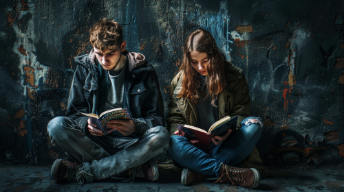 faroecouple-reading-books-graffiti