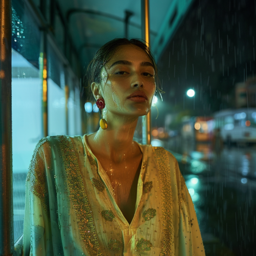 Fashion model in pastel tunic