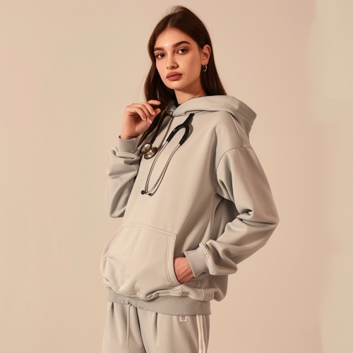 Stylish nurse in grey hoodie