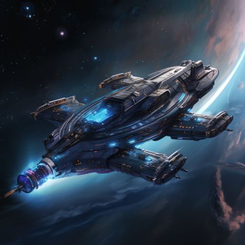 A majestic starship soaring through the universe