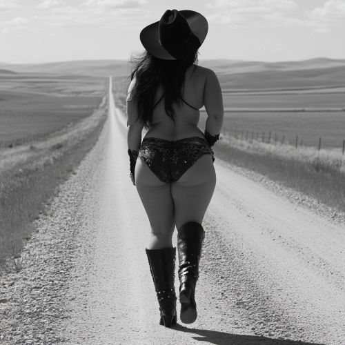 Woman with guitar on country road