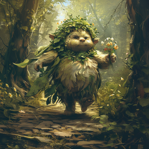 Little wood sprite in green outfit