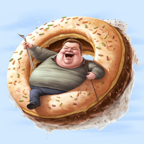 Fat male floating in bagel safety ring