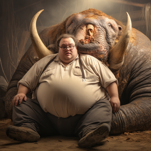 Miserable fat software engineer leaning on elephant bones Miserable fat software engineer leaning on elephant bones