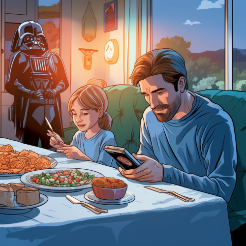 Father and Daughter Watching Star Wars Cartoon Father and Daughter Watching Star Wars Cartoon