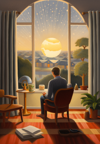 Father praying in living room on New Year's Eve