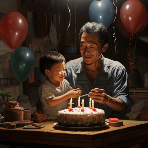 Asian Father's Birthday Celebration in Realistic Style
