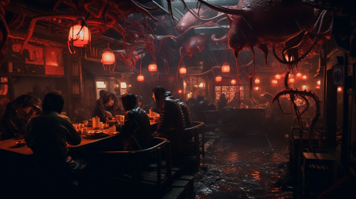 Group feasting on unknown sea creatures