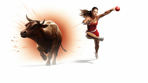 Female boxer throwing punch at bullseye target