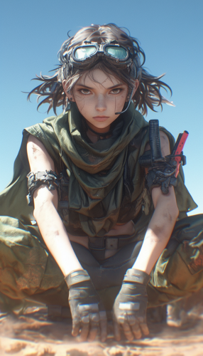 Woman wearing cyberpunk desert goggles