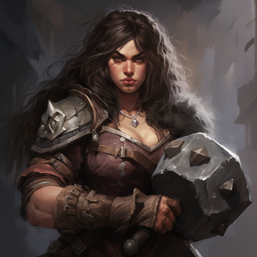 Female dwarf with black hair and hammer