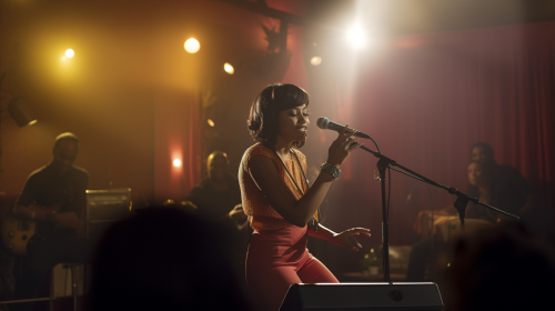 Female Music Artist Performing on Mansion Stage