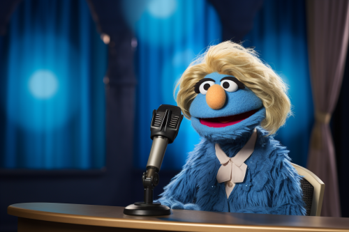 Cute female muppet newscaster reporting Cute female muppet newscaster reporting