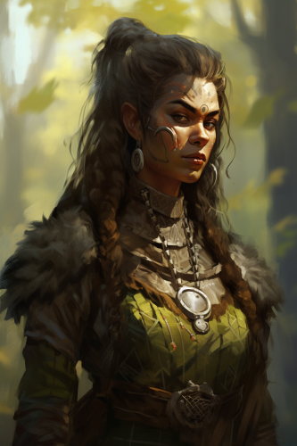 Half Body Shot of Female Orc Druid in Norse Clothing