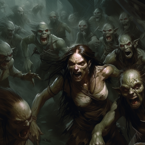 Female Orcs Group Grabbing Camera