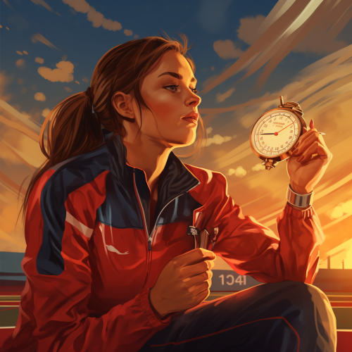 Female coach blowing whistle with stopwatch