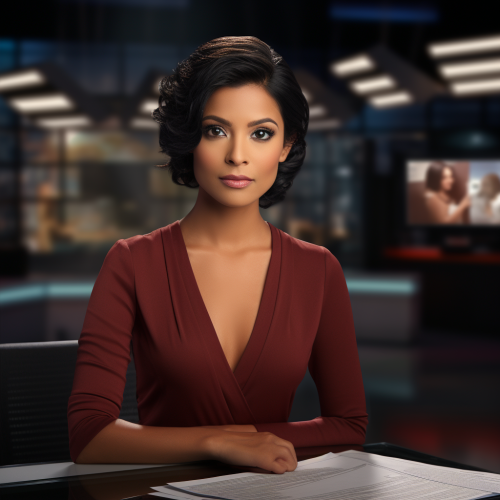 Realistic Female News Anchor at News Desk