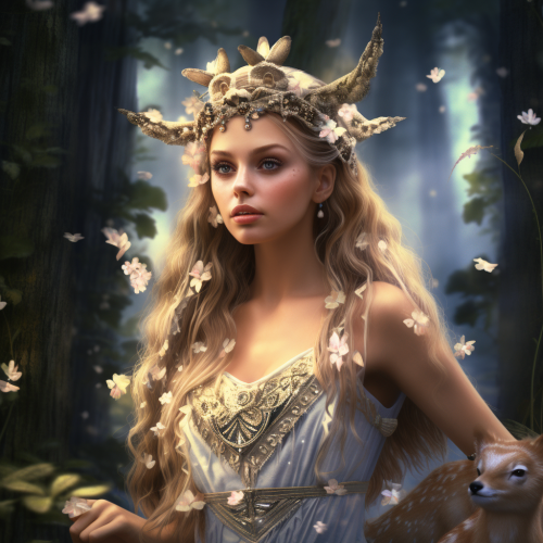 Princess in enchanted forest with animals and fairies Princess in enchanted forest with animals and fairies
