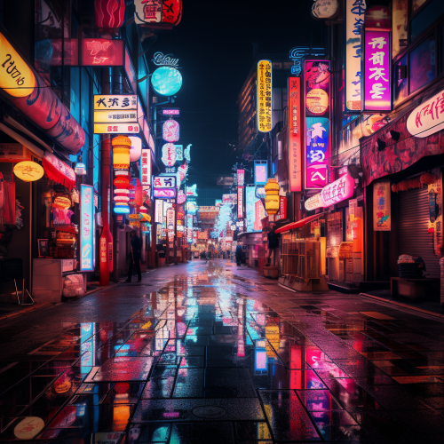 Vibrant Feudal Japan Neon Tokyo Cityscape