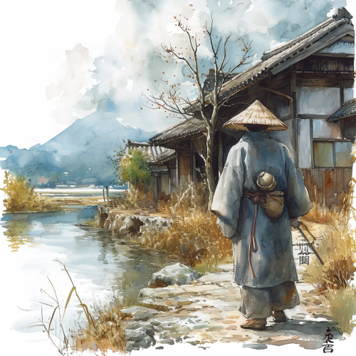 Japanese fisherman in feudal village
