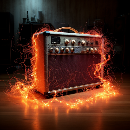 Hyper detail photo of a guitar amp struck by lightning