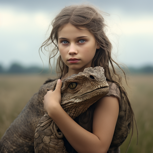 Young girl bonding with a baby dragon