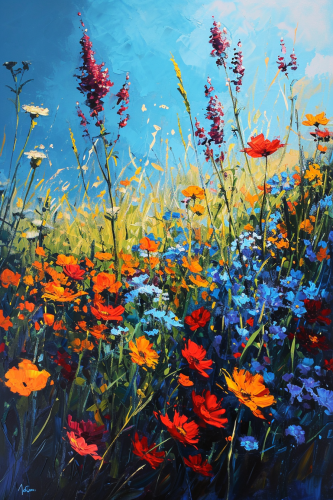 Colorful field of wildflowers painting Colorful field of wildflowers painting