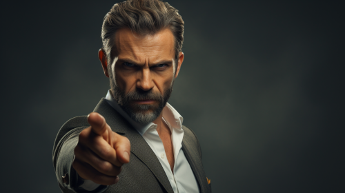 Fierce businessman in grey background