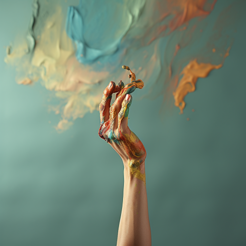 Finger touching colorful paint mid-air