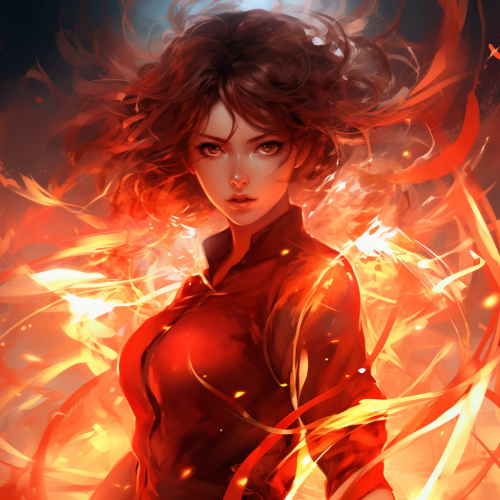 Anime woman controlling fire element