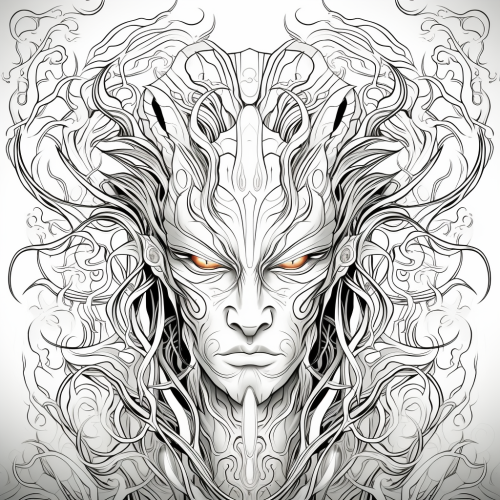 Beautiful black and white fire spirit iifrit coloring page