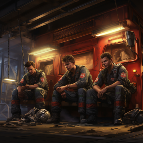 Firefighters relaxing at the firestation