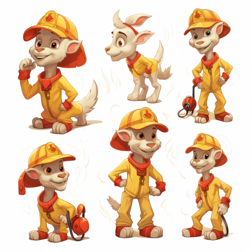 Adorable fireman goat character in Geronimo Stilton style