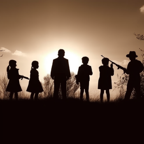 Firing squad aiming at children