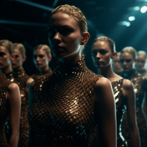 Models showcasing fish scale fashion