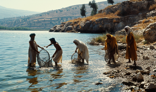 Fisherman casting nets in 1st century Palestine Fisherman casting nets in 1st century Palestine