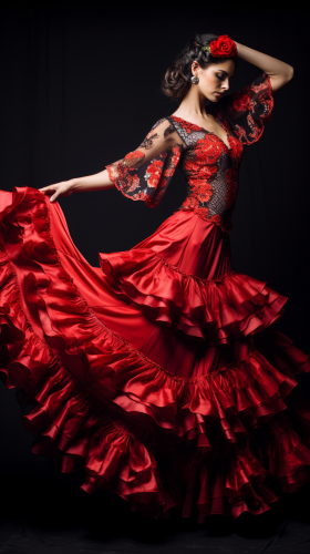 Flamenco dancer in vivid dress passionately moving